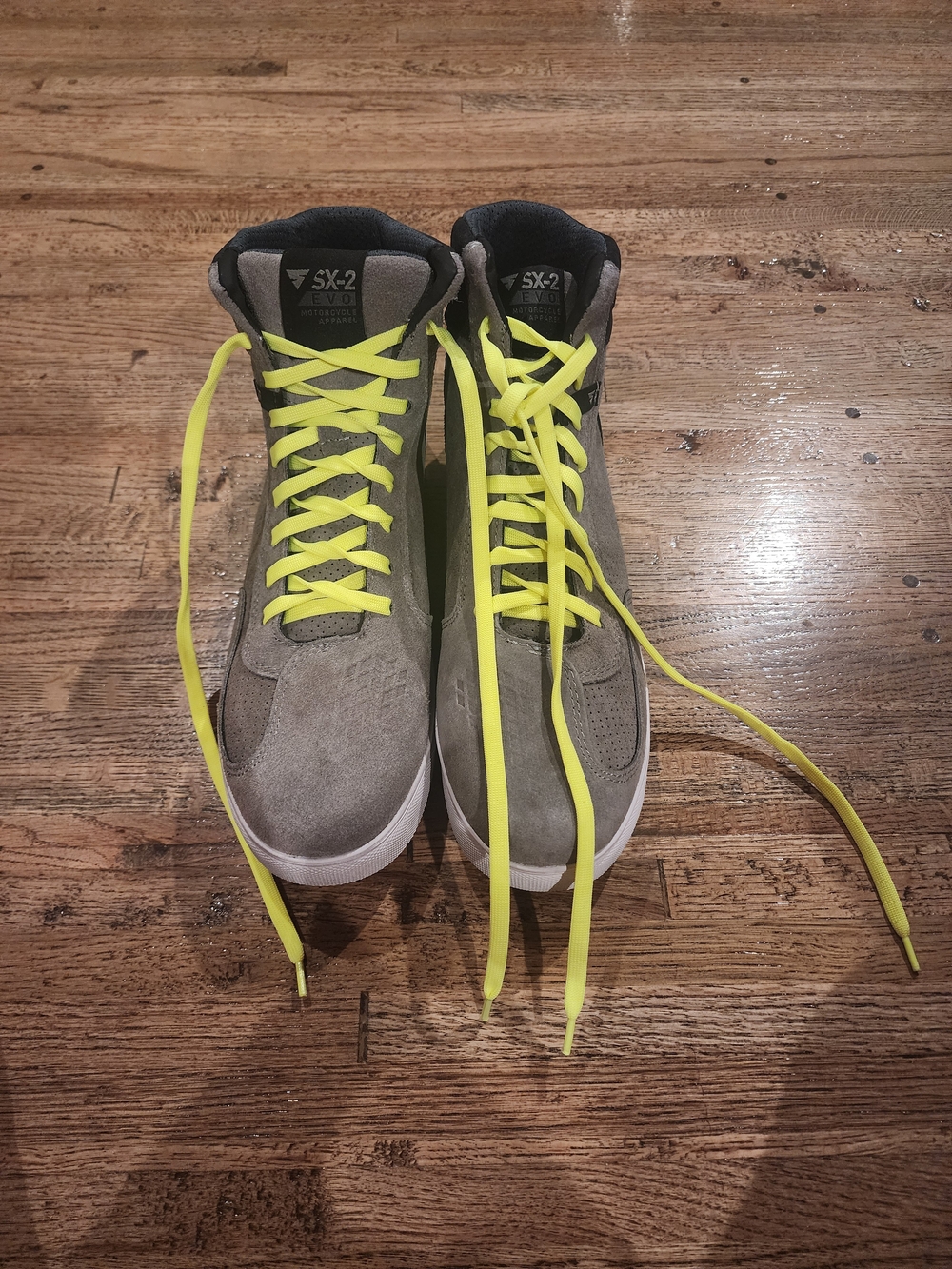 Men's Gray Suede High-Top Boots with Neon Yellow Laces